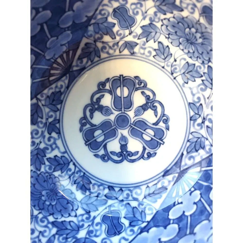 Vintage Shobido Blue and White Porcelain Bowl, Japanese Owan Wan Serving Bowl